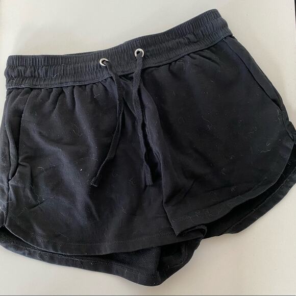 VINTAGE 90s Y2K Black Mini Athletic Lounge Shorts Drawstring Tie Elastic Waist S - Picture 1 of 7